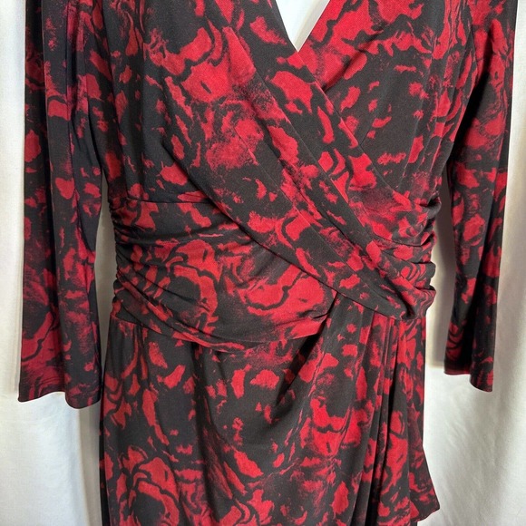 Lauren Ralph Lauren Red Black Stretch Jersey 10 Long Sleeve Holiday Xmas - Picture 8 of 13
